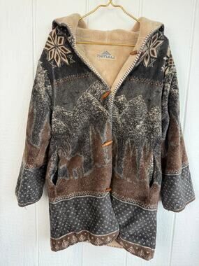 Vintage Denali Fleece Jacket Small Deer Mountain Nordic Hooded Toggle Made USA